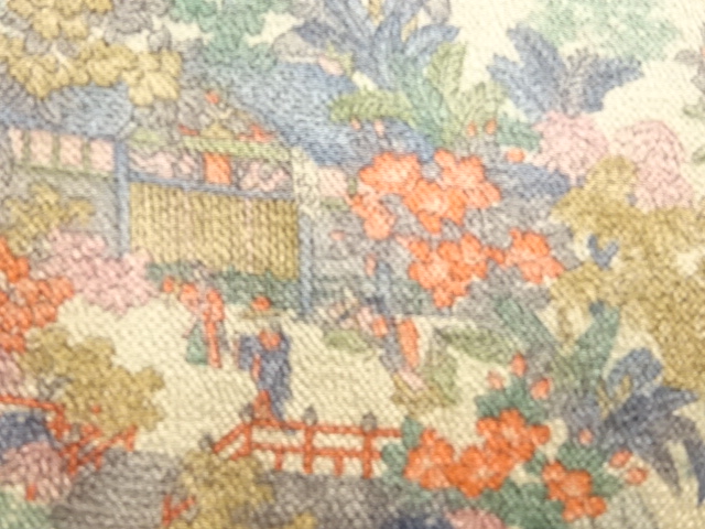  縮緬地時代人物風景模様小紋着物